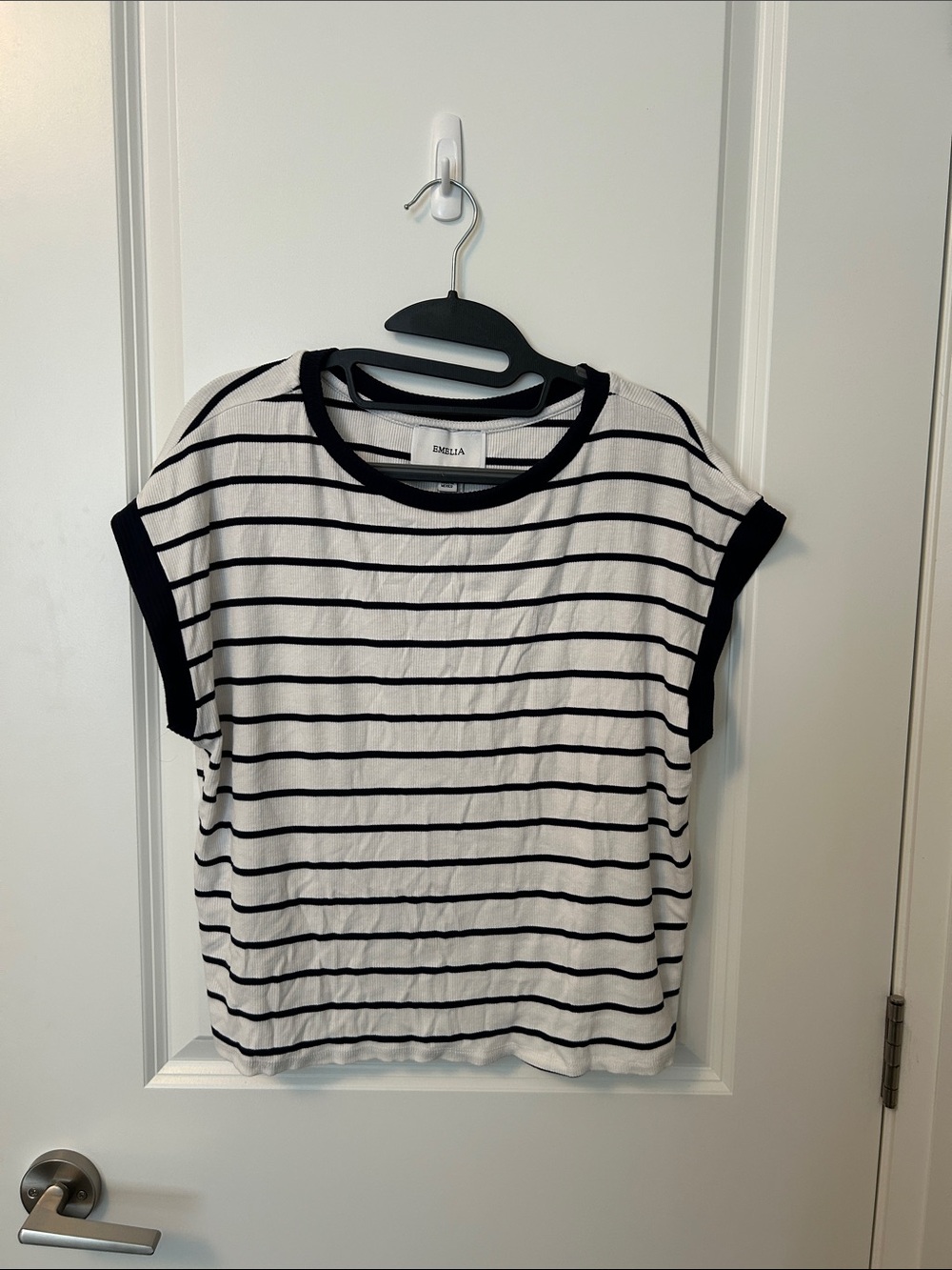 ILIA White Tee with Black Stripes and Trim